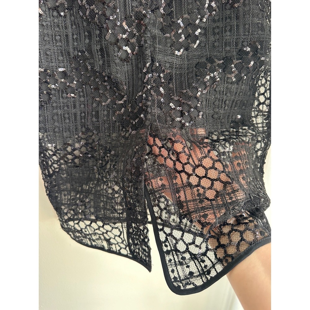 MILLY Luxury Designer Black Sequin Tulle Midi Pencil Skirt Size 4 NWT - Picture 4 of 8